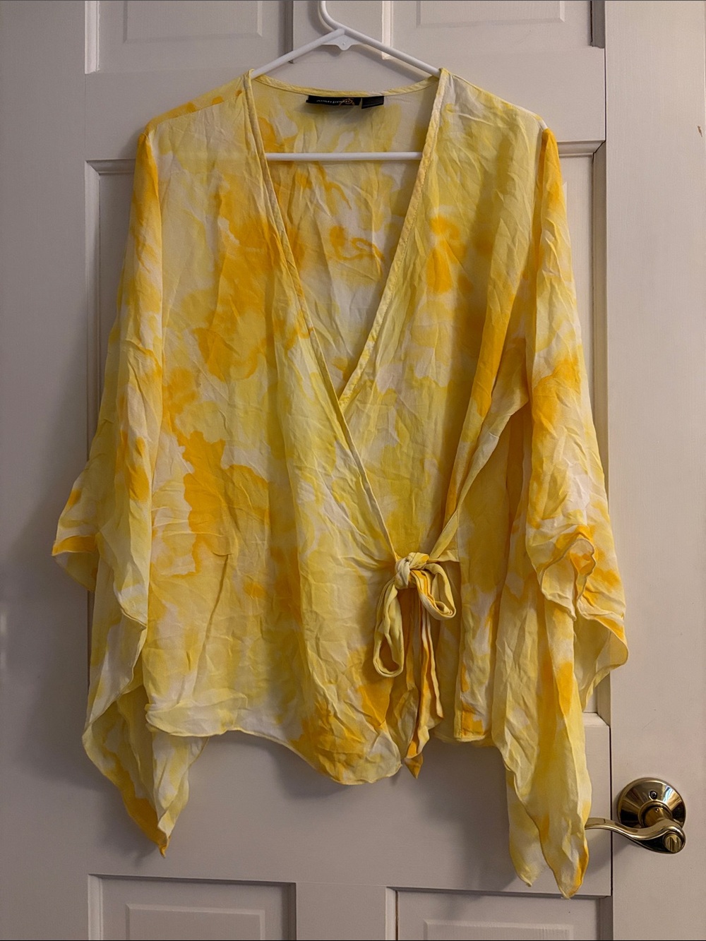 Ashley Stewart Wrap Blouse Yellow Rayon Size 18